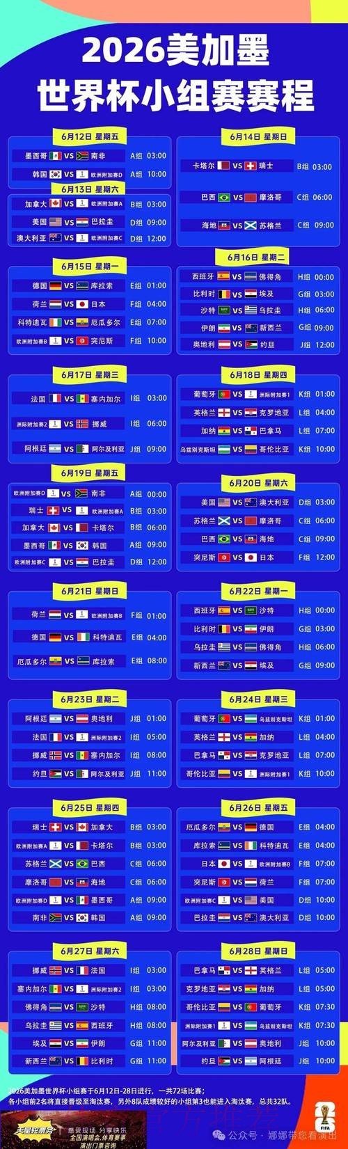 2026世界杯赛程一览比赛时间表实时查看